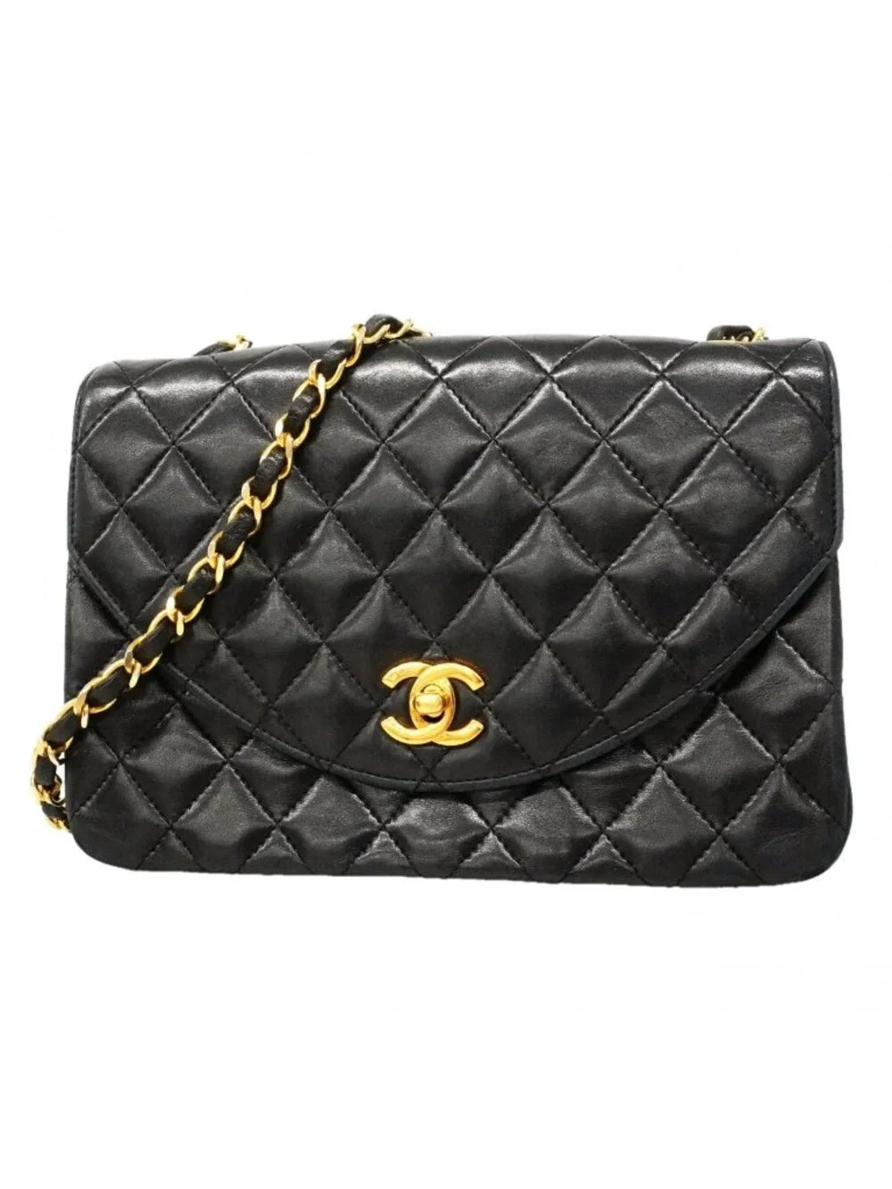 Chanel Shoulder Bag Quilted Lambskin Black Gold